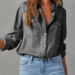 Casual Lapel Long Sleeve Denim Shirt Women N6D064 - Pages & Parcels