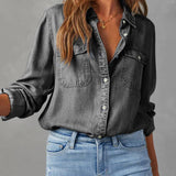 Casual Lapel Long Sleeve Denim Shirt Women N6D064 - Pages & Parcels