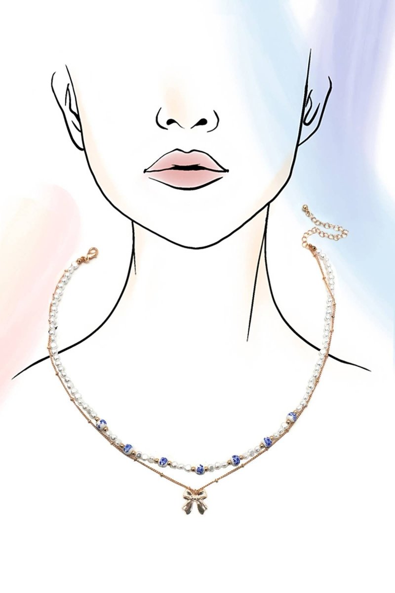 Ceramic Pearl Bow Layer Necklace - Pages & Parcels