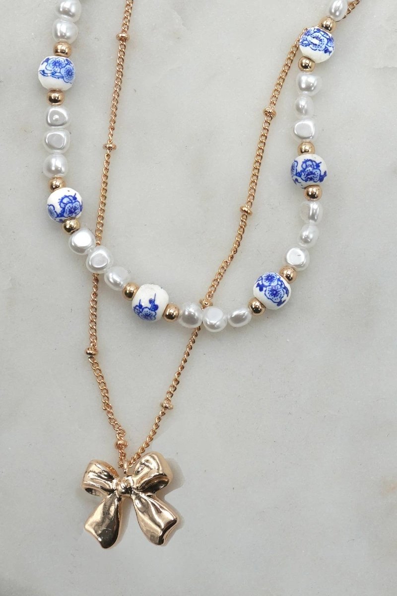 Ceramic Pearl Bow Layer Necklace - Pages & Parcels