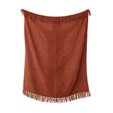 Woven Fabric Chenille Waffle Weave Throw with Fringe, Rust Color