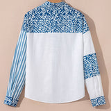 Leopard Striped Western Patchwork Button-up Shirt