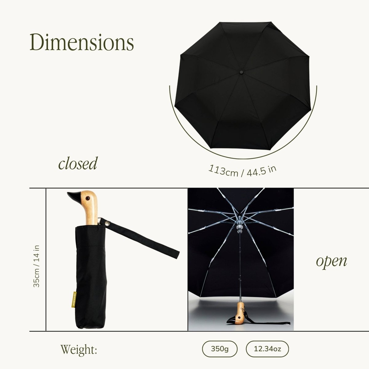 Classic Black Compact Eco Friendly Duckhead Umbrella - Pages & Parcels