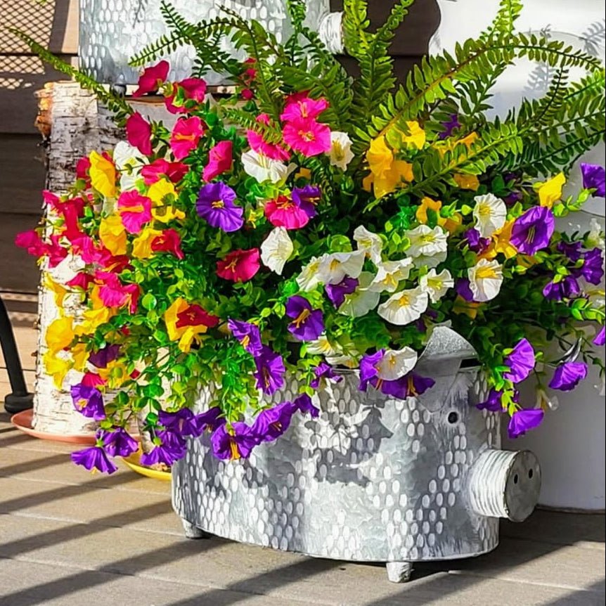 Decorative planters with flowers on a patio