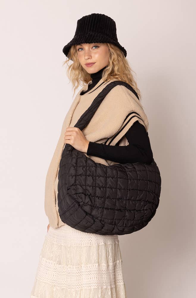 Cora Large Quilted Puffer Tote Bag: Olive - Pages & Parcels