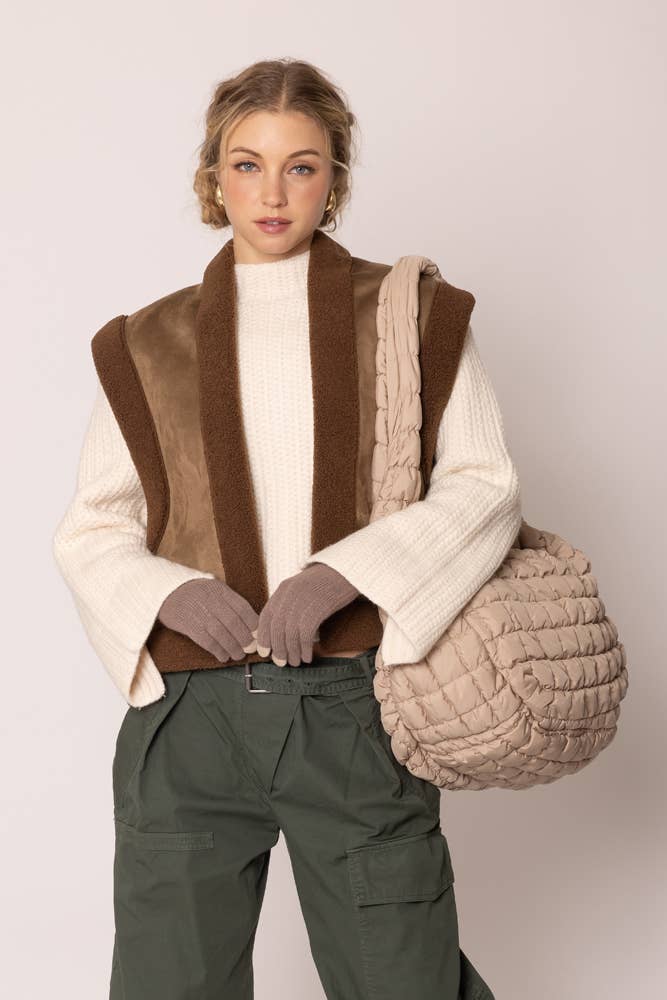 Cora Large Quilted Puffer Tote Bag: Olive - Pages & Parcels