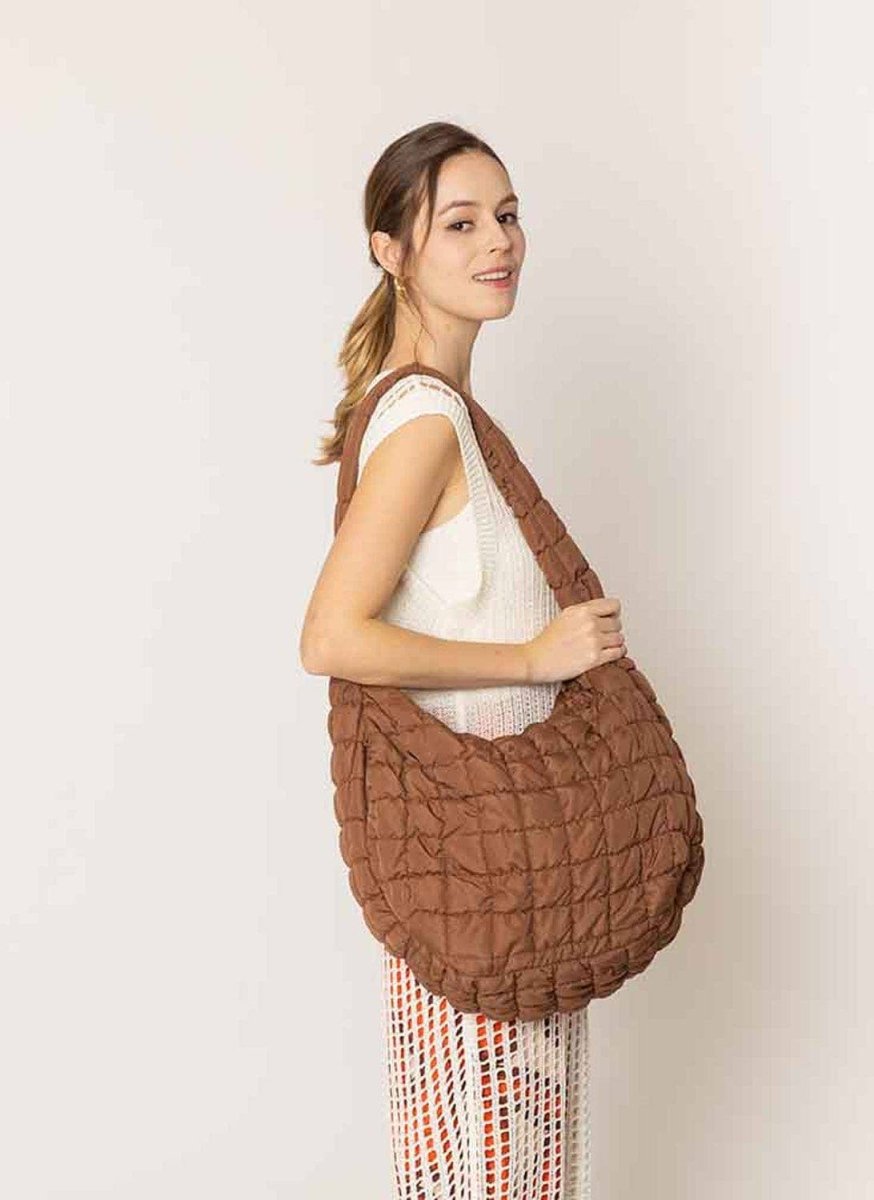 Cora Large Quilted Puffer Tote Bag: Olive - Pages & Parcels