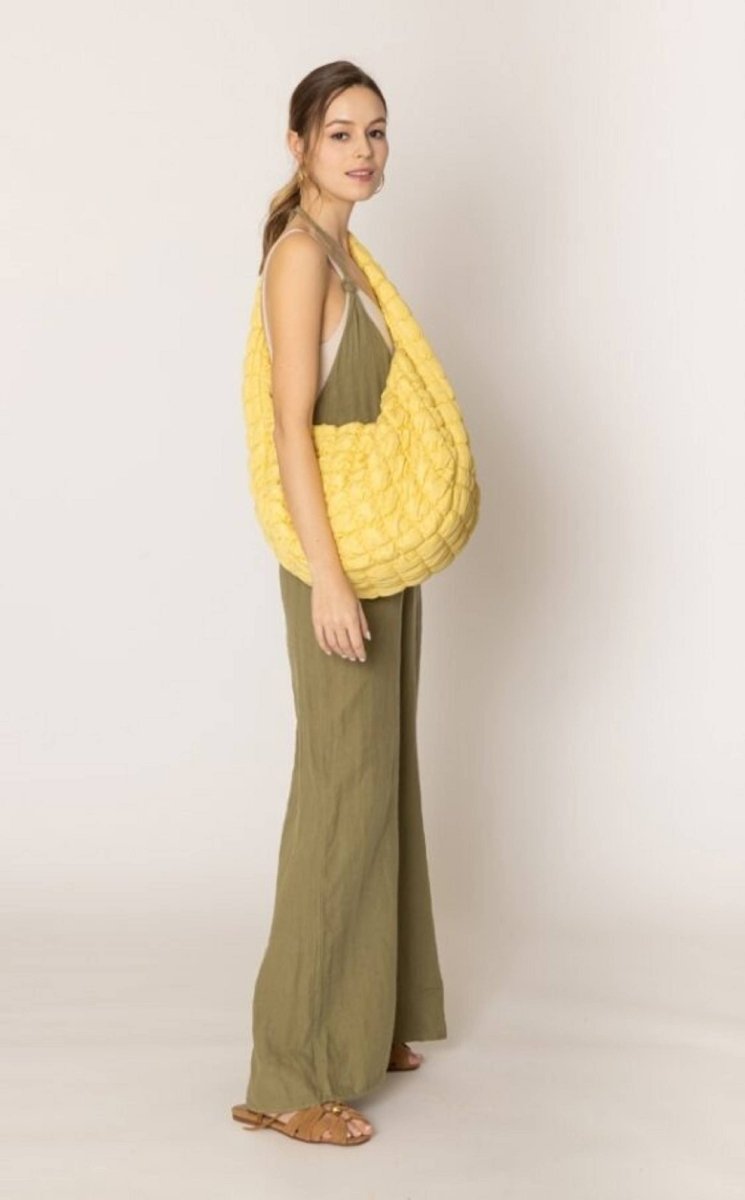 Cora Large Quilted Puffer Tote Bag: Olive - Pages & Parcels