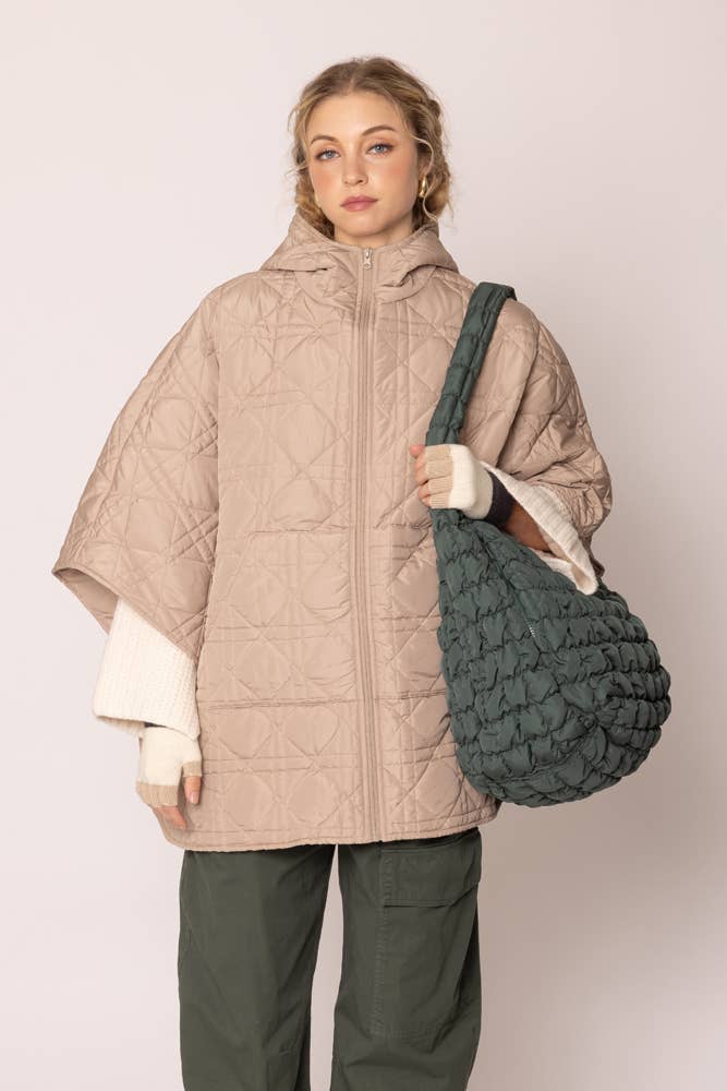 Cora Large Quilted Puffer Tote Bag: Olive - Pages & Parcels