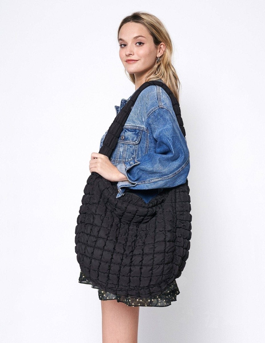 Cora Large Quilted Puffer Tote Bag: Olive - Pages & Parcels