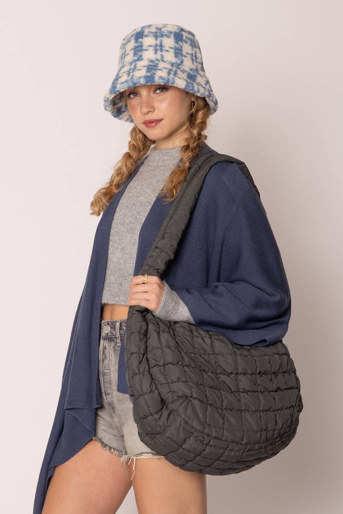 Cora Large Quilted Puffer Tote Bag: Olive - Pages & Parcels