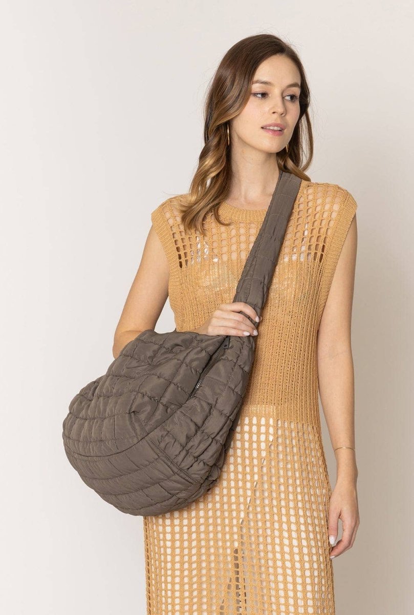 Cora Large Quilted Puffer Tote Bag: Olive - Pages & Parcels
