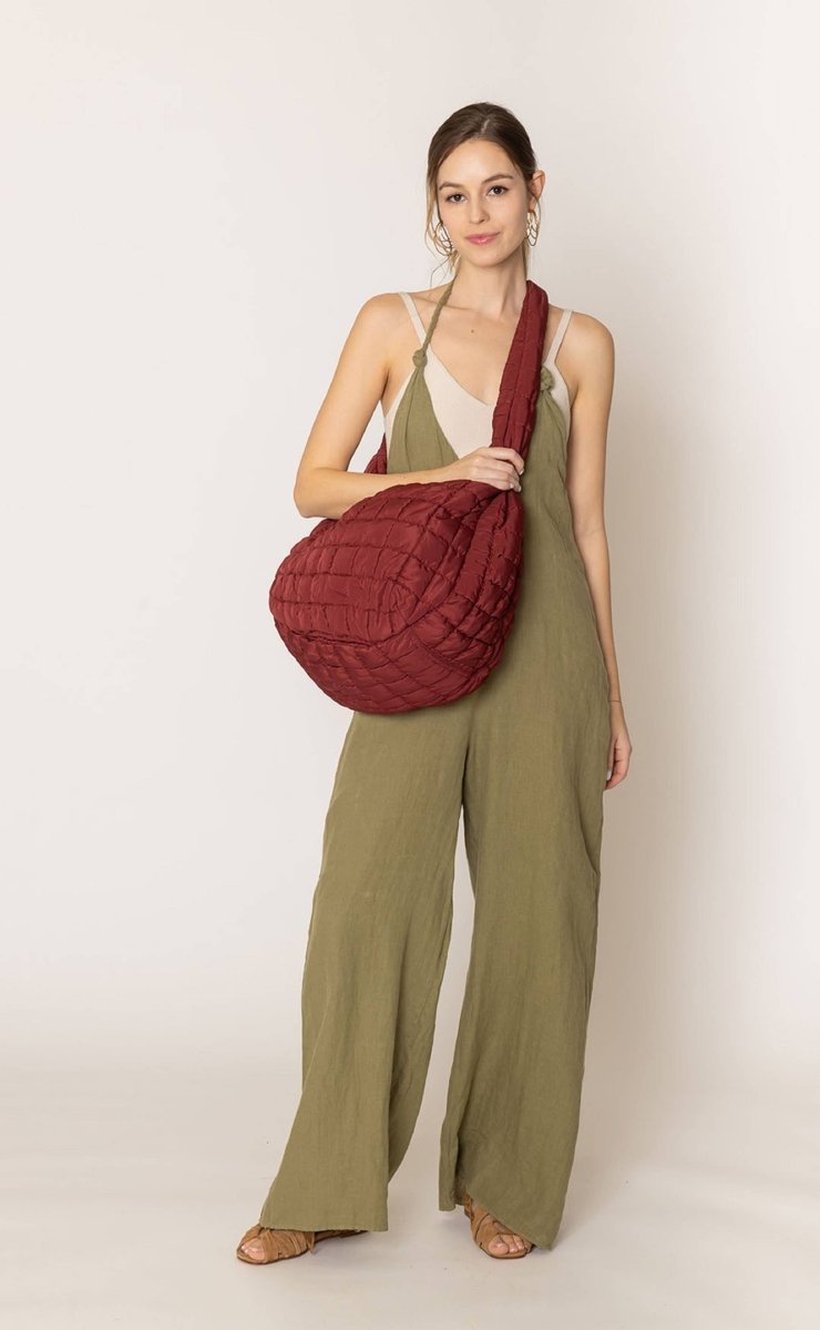 Cora Large Quilted Puffer Tote Bag: Olive - Pages & Parcels
