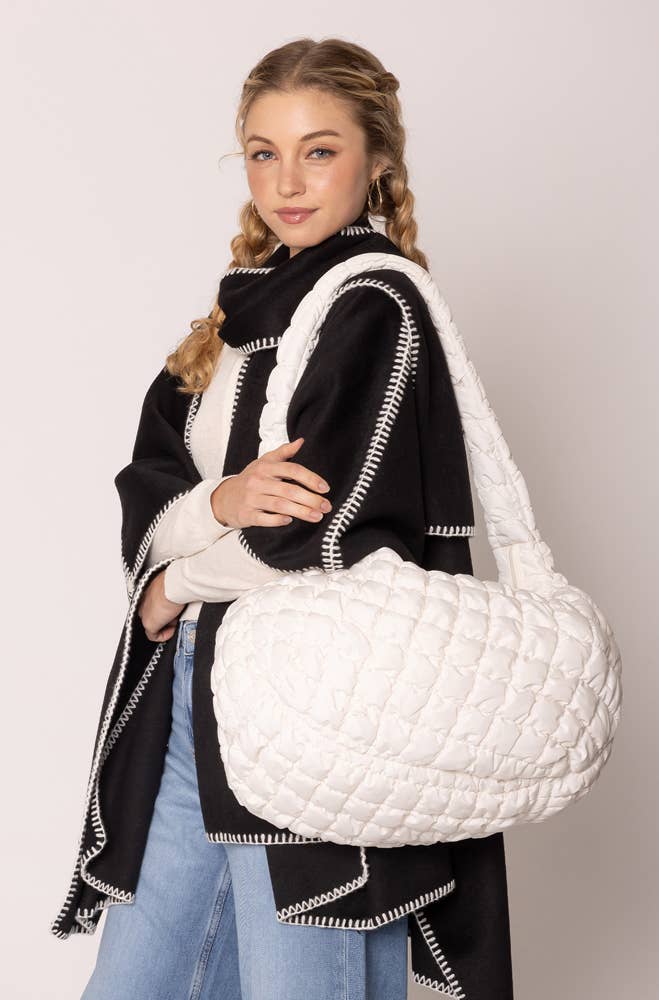 Cora Large Quilted Puffer Tote Bag: Olive - Pages & Parcels