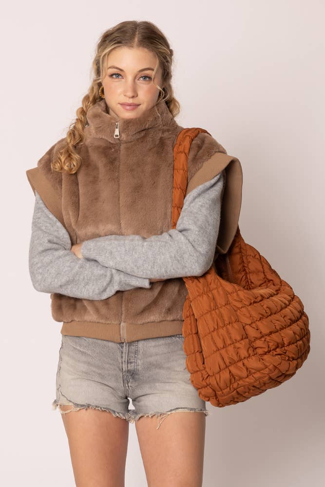 Cora Large Quilted Puffer Tote Bag: Olive - Pages & Parcels