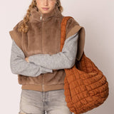 Cora Large Quilted Puffer Tote Bag: Olive - Pages & Parcels