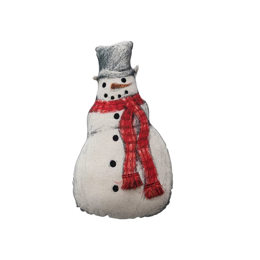 Cotton and Linen Printed Snowman Shaped Pillow - Pages & Parcels