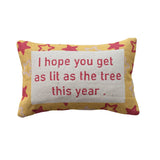 Embroidered lumbar pillow with a star pattern and holiday saying
