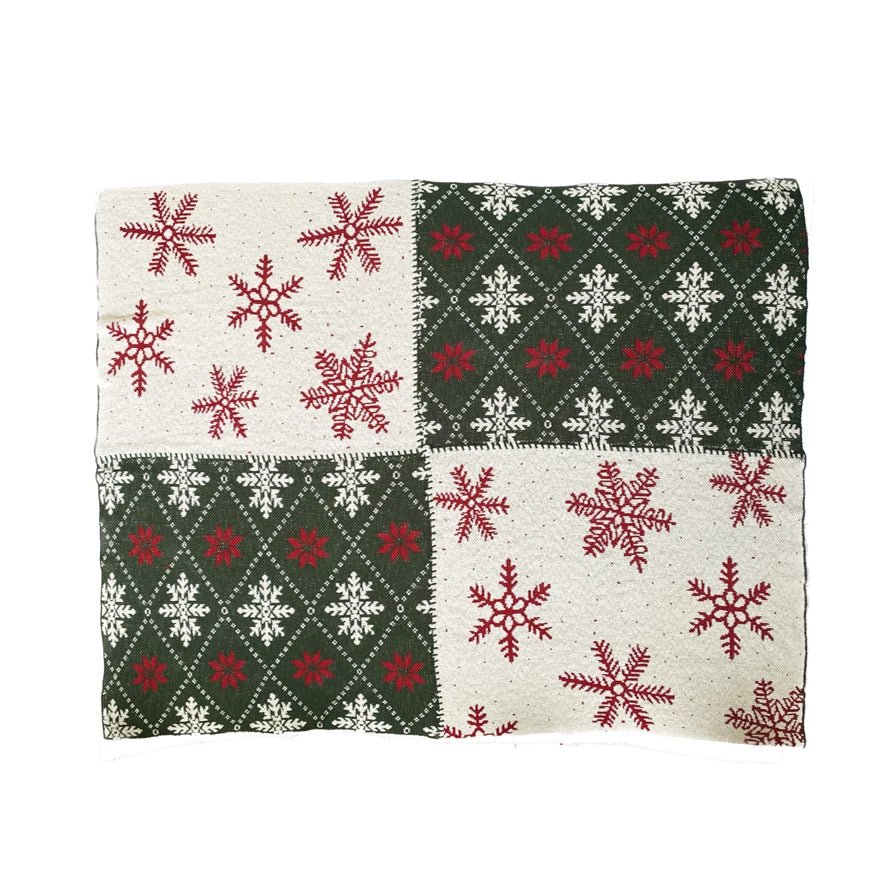 Cotton Knit Throw w/ Snowflake Patterns, Multi Color - Pages & Parcels