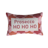 Cotton and velvet embroidered lumbar pillow with a geometric pattern and holiday saying