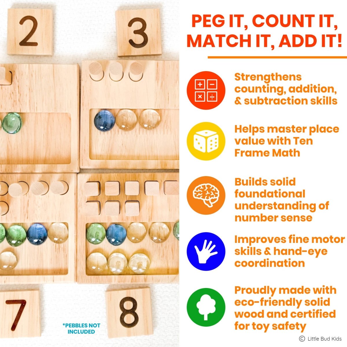 Counting Pegs Math Toy Set & Ten Frame Addition Flashcards - Pages & Parcels