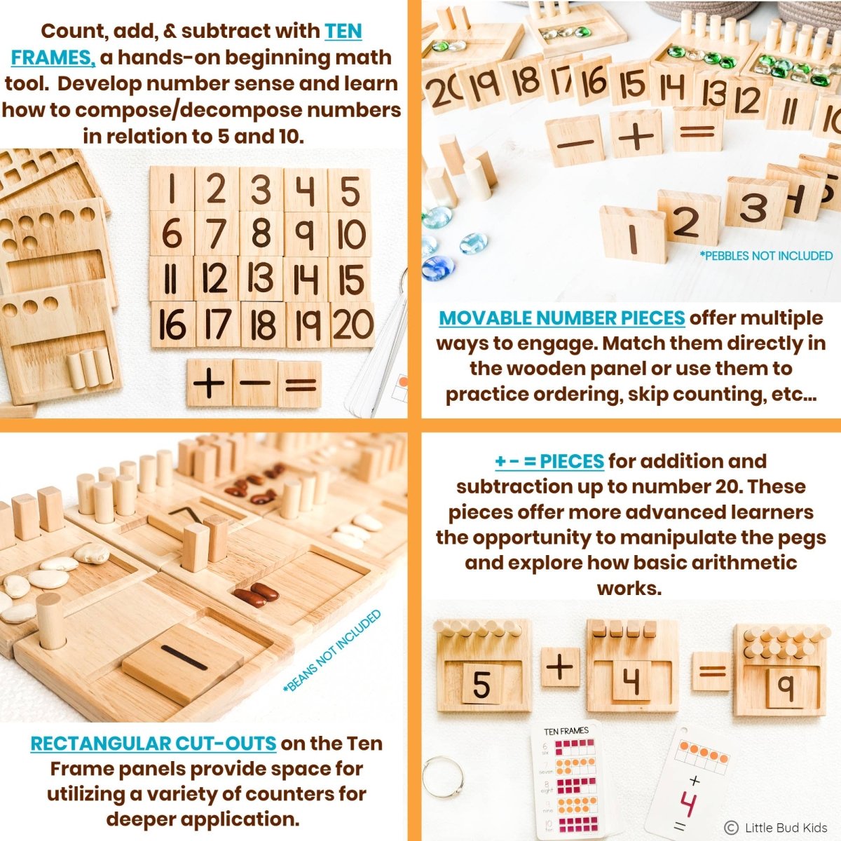 Counting Pegs Math Toy Set & Ten Frame Addition Flashcards - Pages & Parcels