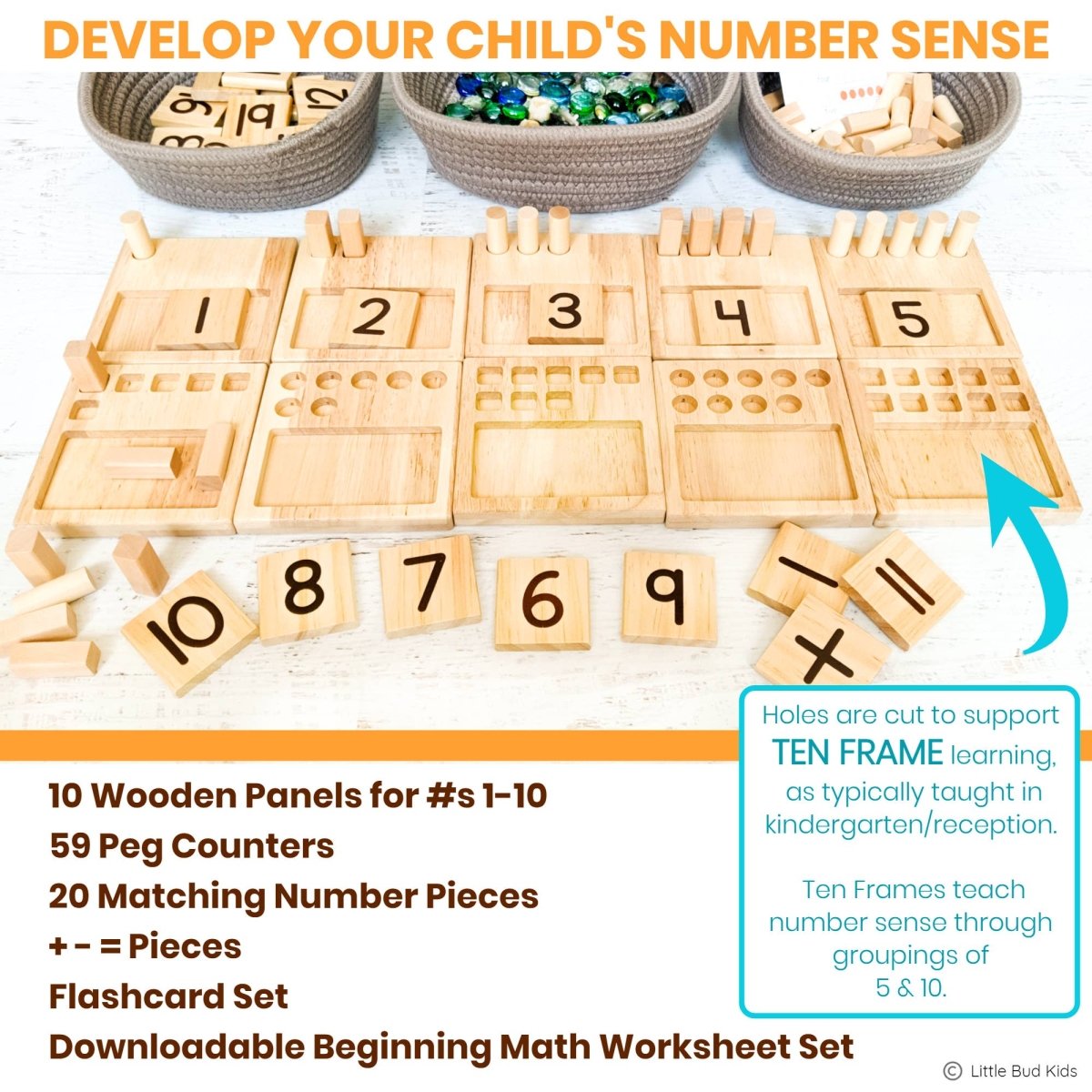 Counting Pegs Math Toy Set & Ten Frame Addition Flashcards - Pages & Parcels