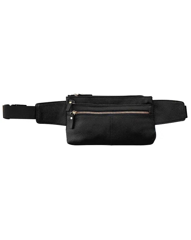 Cowhide Leather Waist Pack – Stylish, Spacious, and Ready for Adventure! (Black) - Pages & Parcels
