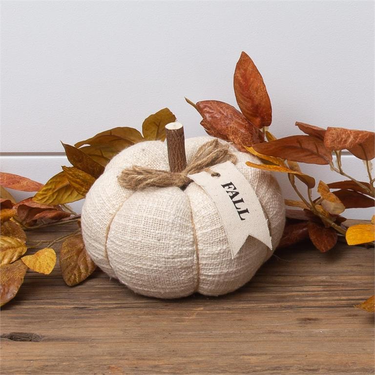 Cream Knit Pumpkin With Fabric Tag, Sm - Pages & Parcels