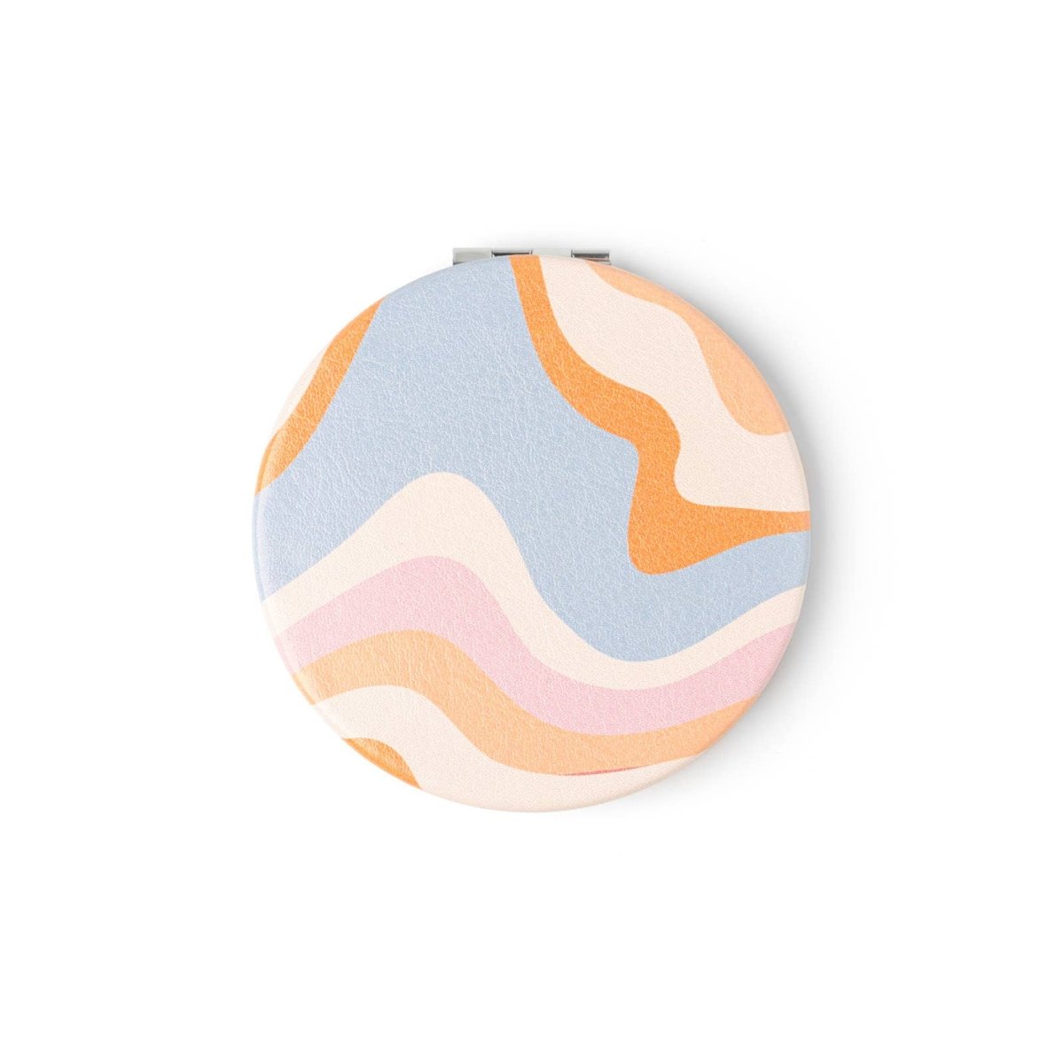 A round Crush I Feel Seen compact mirror with printed design