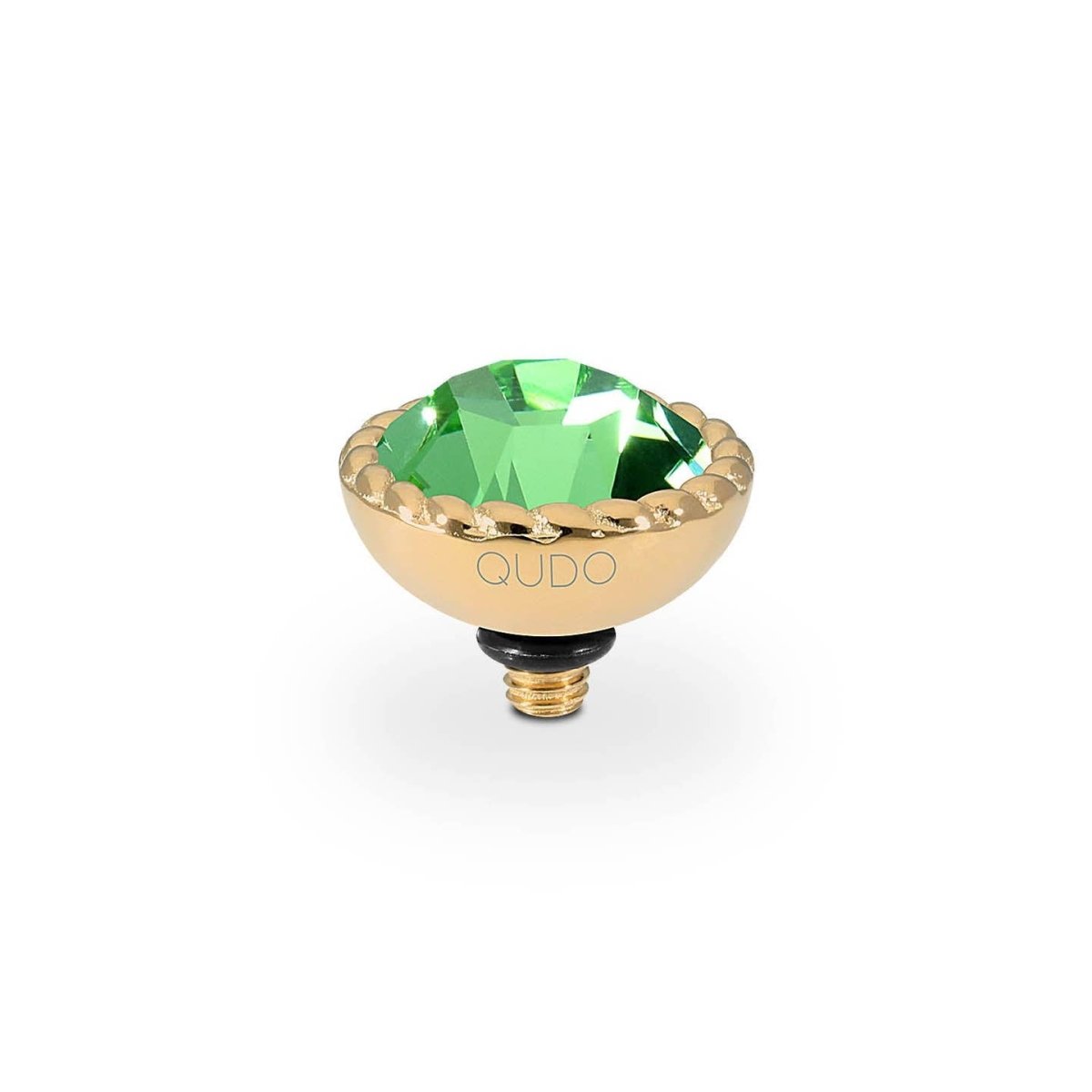Crystal ring topper in a polished stainless steel setting