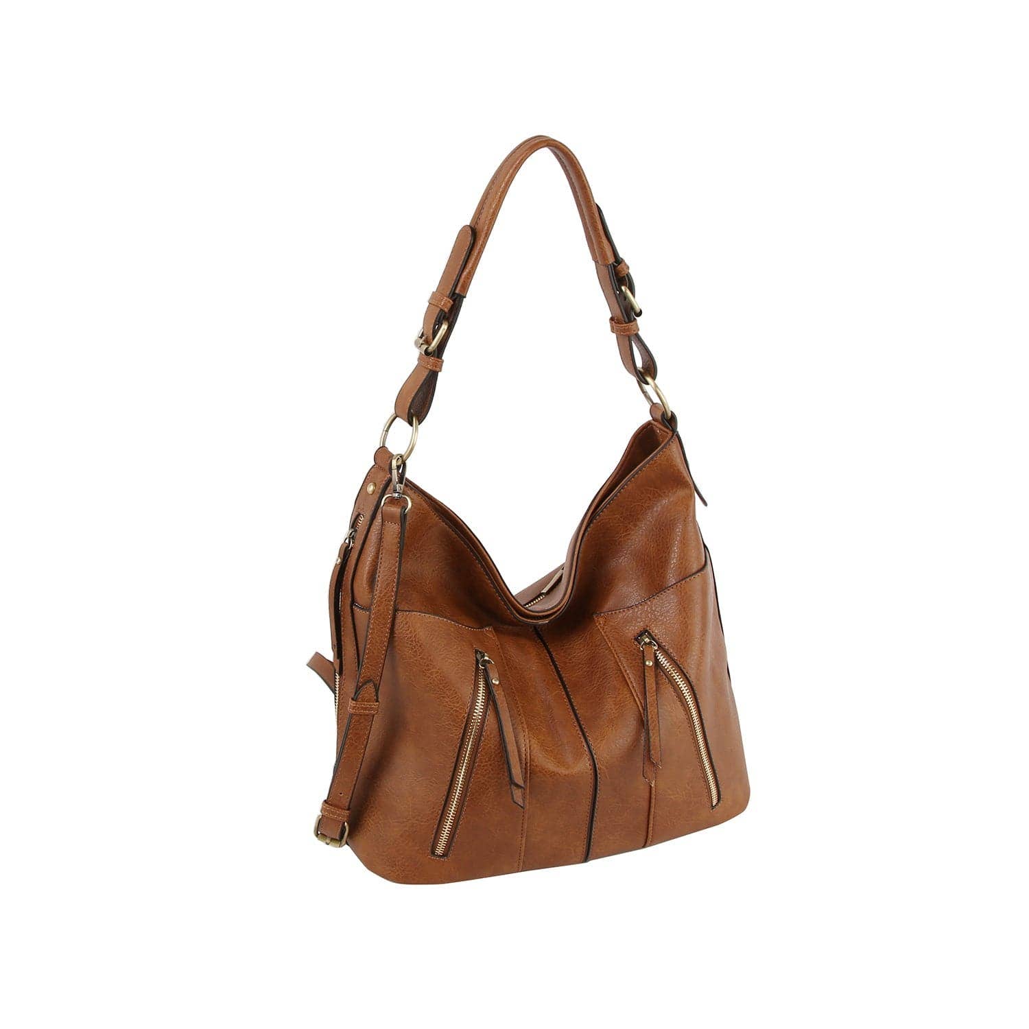 3 Compartment Zipper Detail Women's Hobo Shoulder Bag: Brown