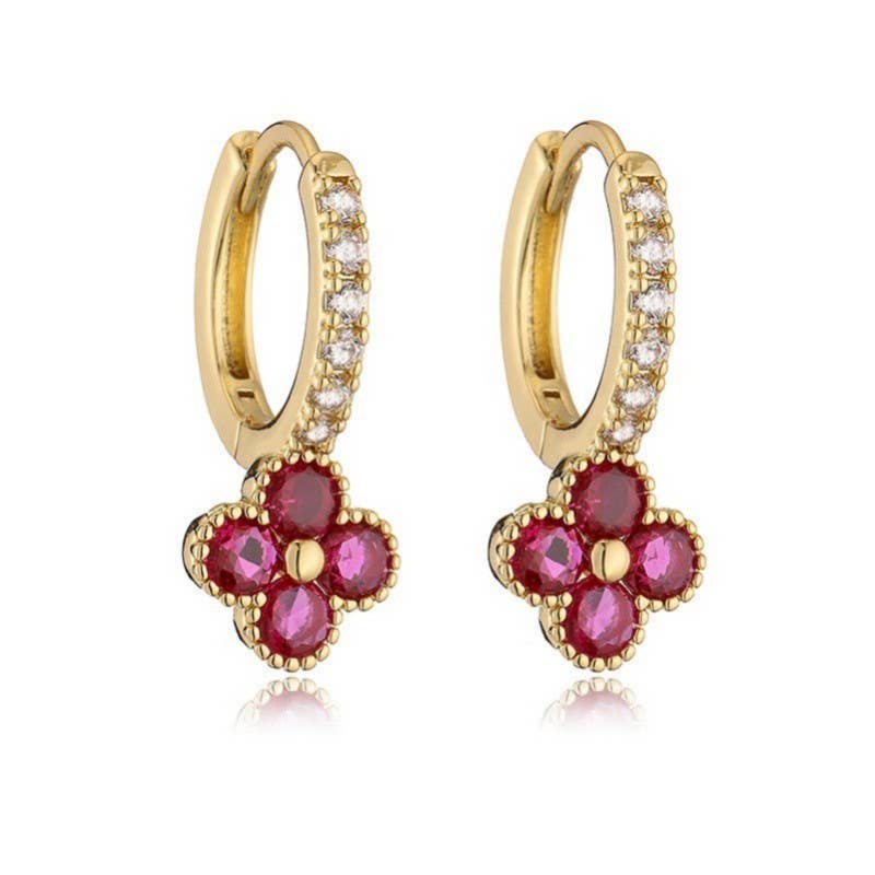 Dainty Clover Crystal Huggie Hoop Earrings - Pages & Parcels