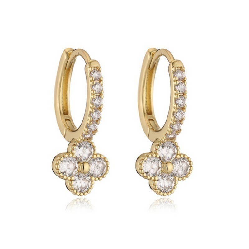 Dainty Clover Crystal Huggie Hoop Earrings - Pages & Parcels