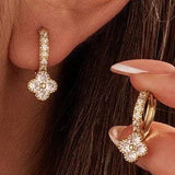 Dainty clover crystal huggie hoop earrings