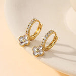 Dainty clover crystal huggie hoop earrings