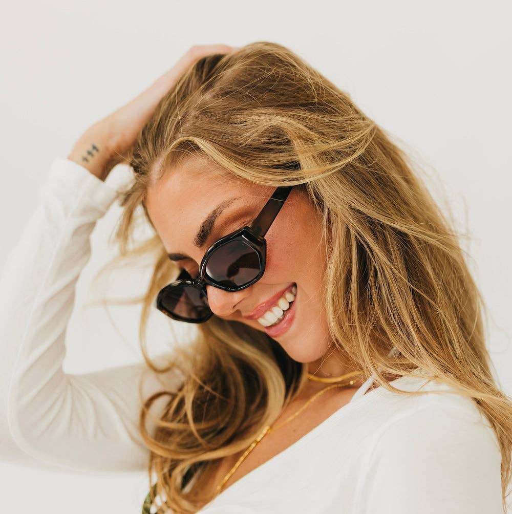 Black cat eye sunglasses with a classic silhouette