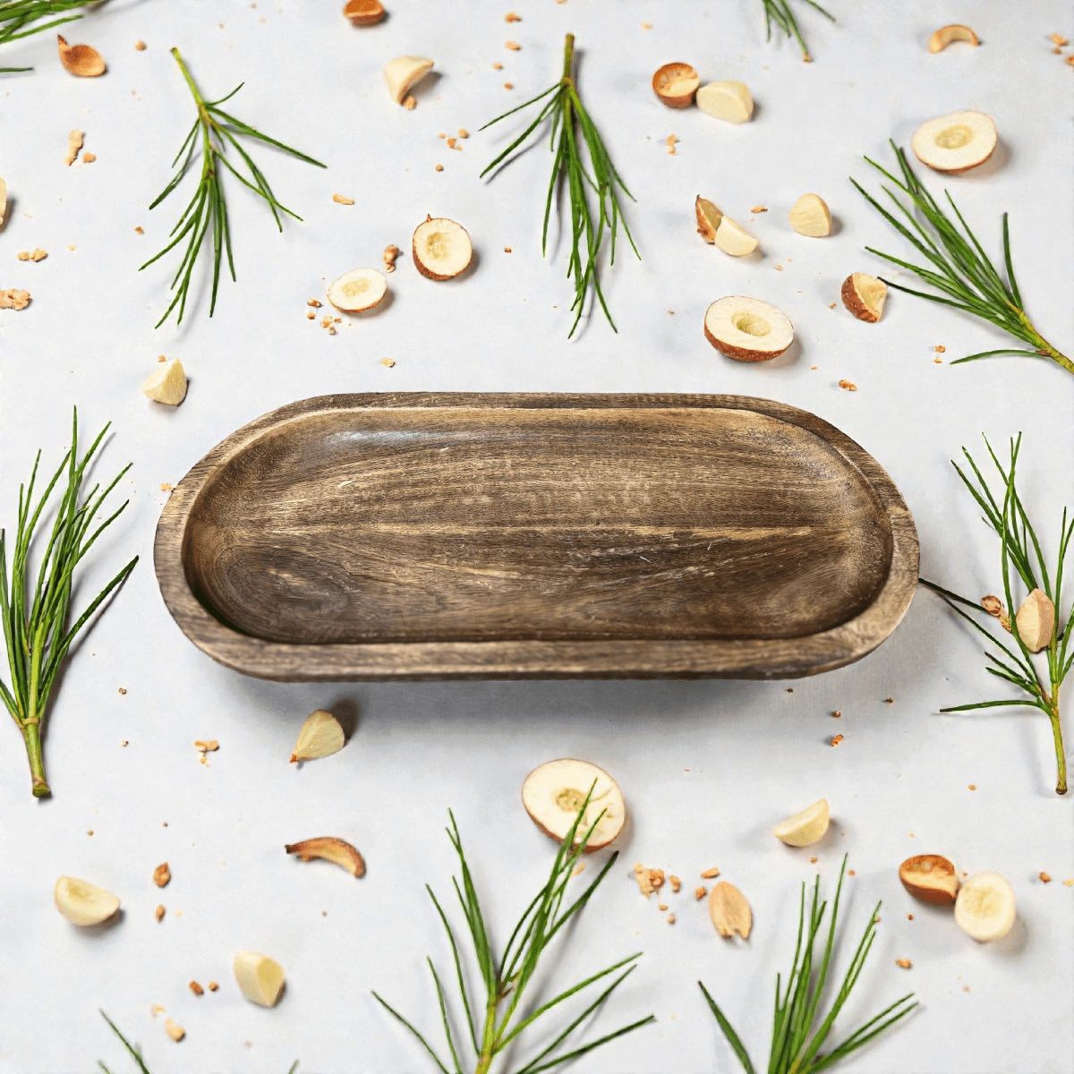 Dark Wood Oval Tray 18x8x1in - Pages & Parcels