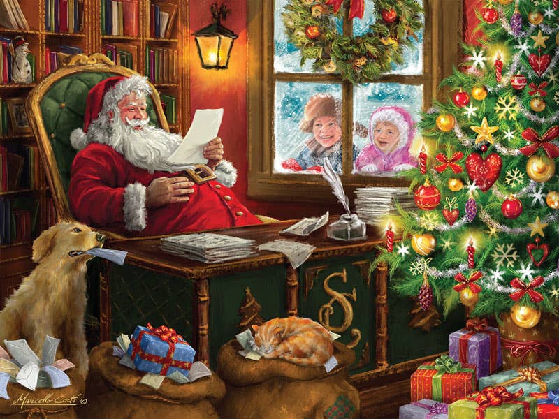 Jigsaw puzzle box for Dear Santa, featuring children waiting for Santa to read their letter