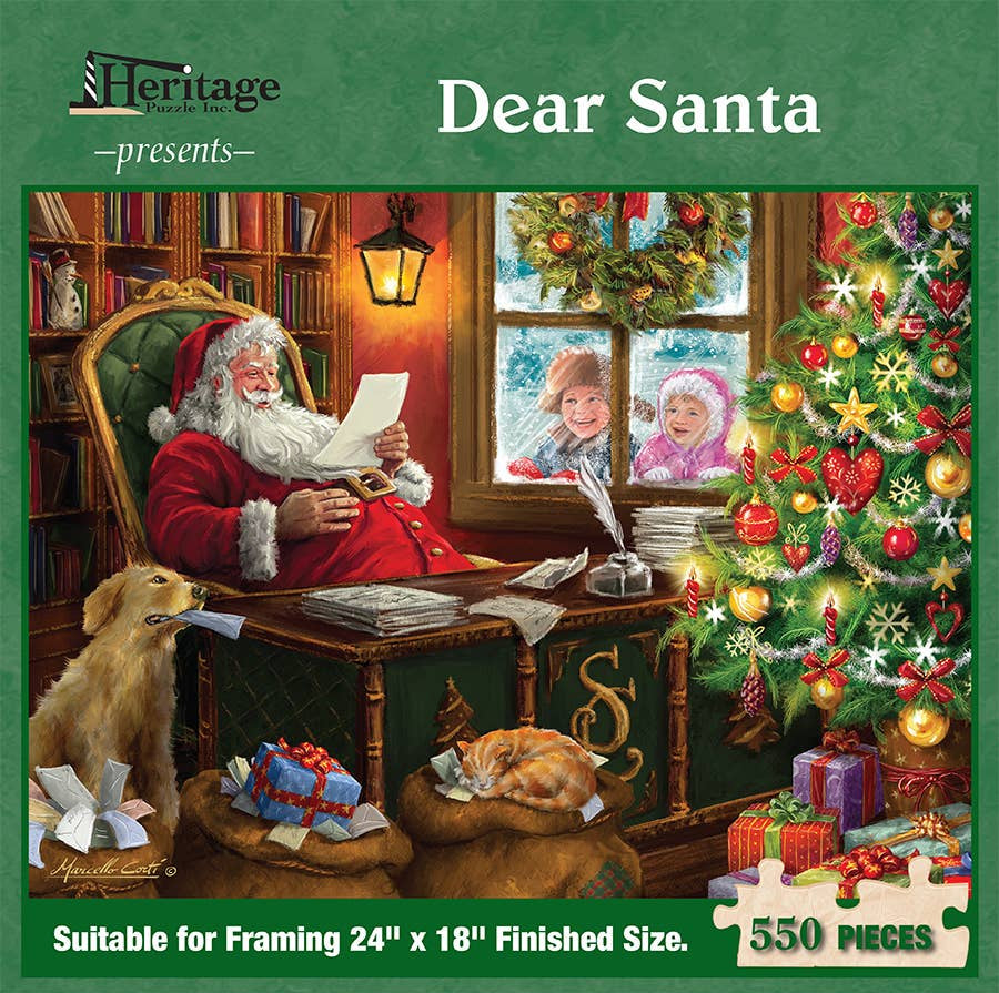 Jigsaw puzzle box for Dear Santa, featuring children waiting for Santa to read their letter