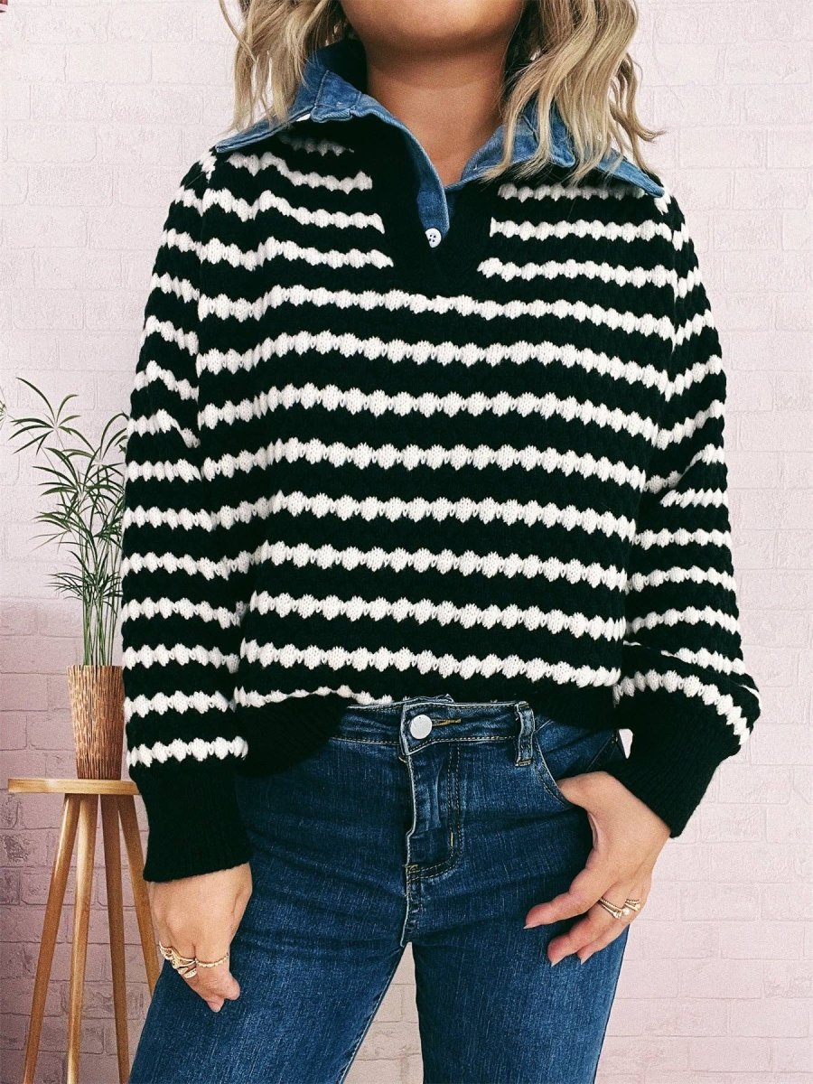 Denim False V Sweater Mid Heavy Options N5A215 - Pages & Parcels