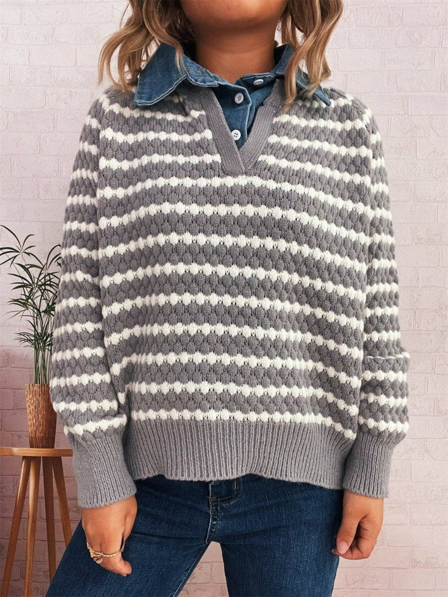 Denim False V Sweater Mid Heavy Options N5A215 - Pages & Parcels