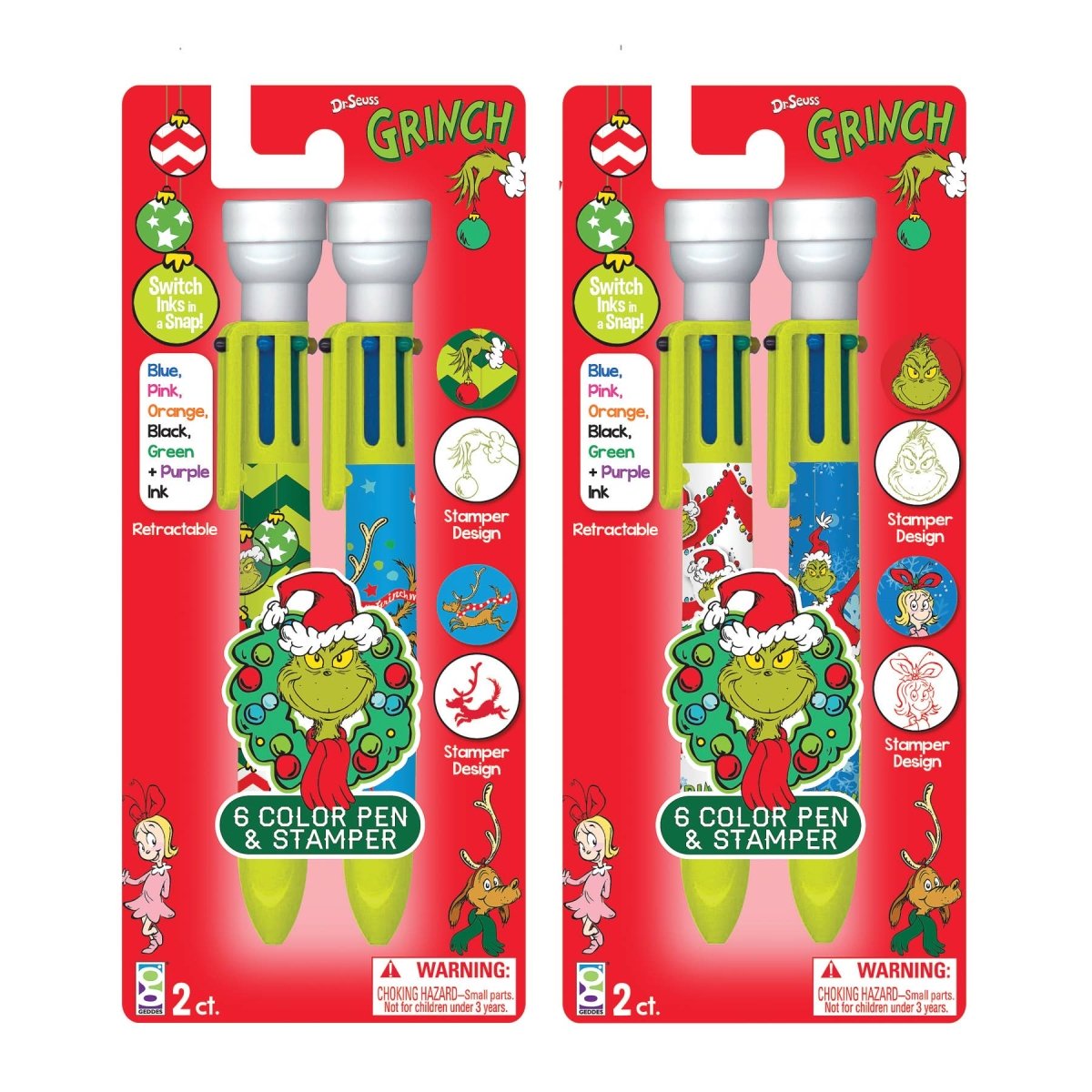 DR. SEUSS™ THE GRINCH 6 - COLOR PEN W/STAMPER 2CT - Pages & Parcels