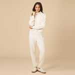 Zip mock neck top and matching pants in a soft heathered fabric