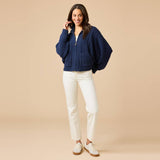 Cable Knit Marshmallow Funnel Neck  Double Zip Jack