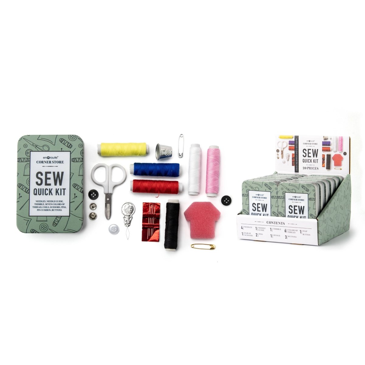 The En Route Sew Quick travel sewing kit with thread and needles