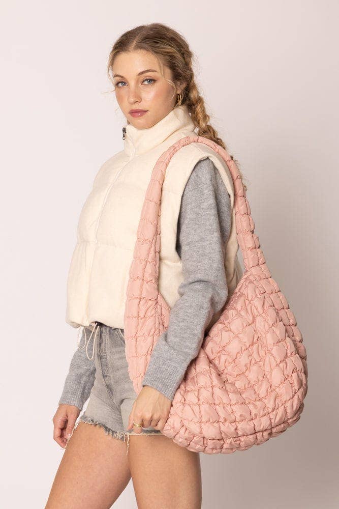 Cora Large Quilted Puffer Tote Bag: Pink