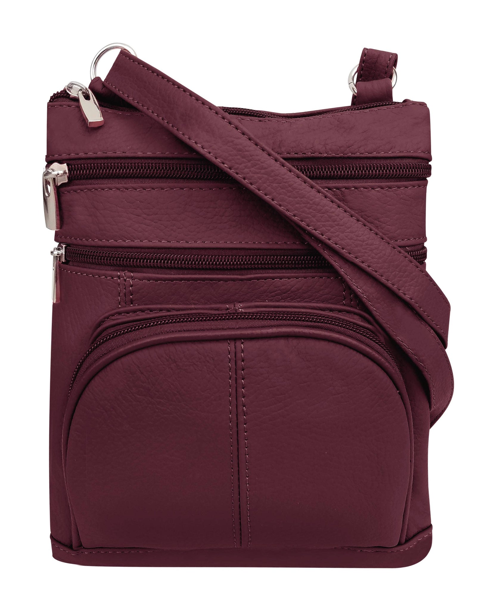 Cowhide leather crossbody with phone pocket: Wine