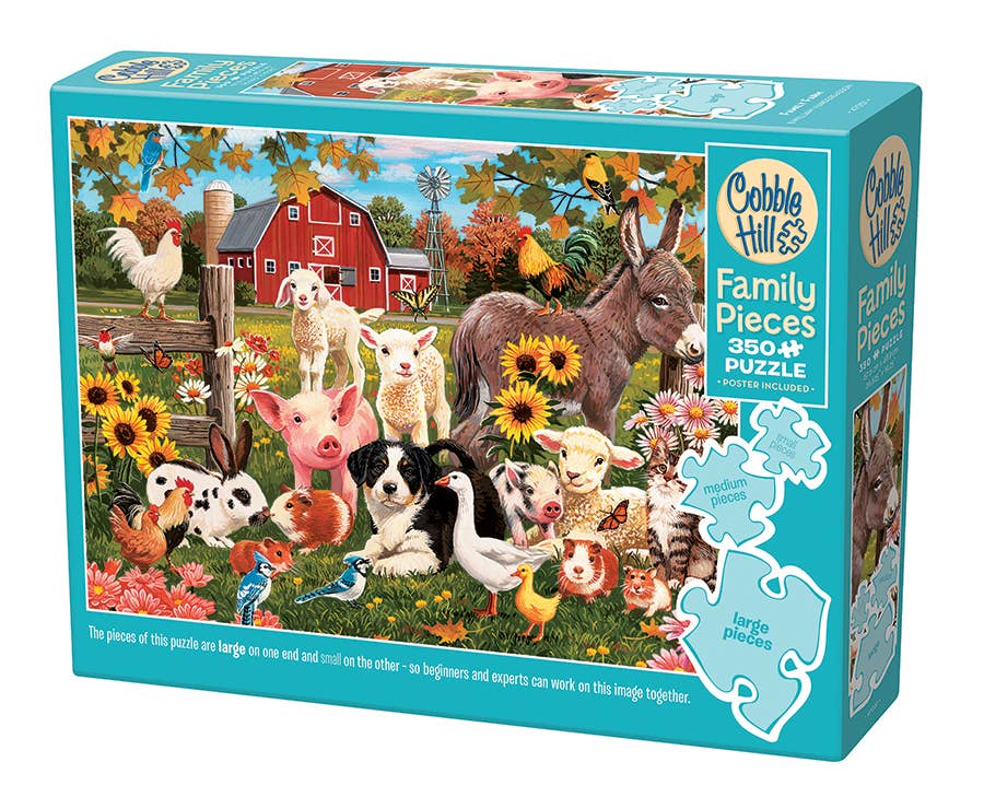 Cobble Hill puzzle box with farm animals and a barn on the cover