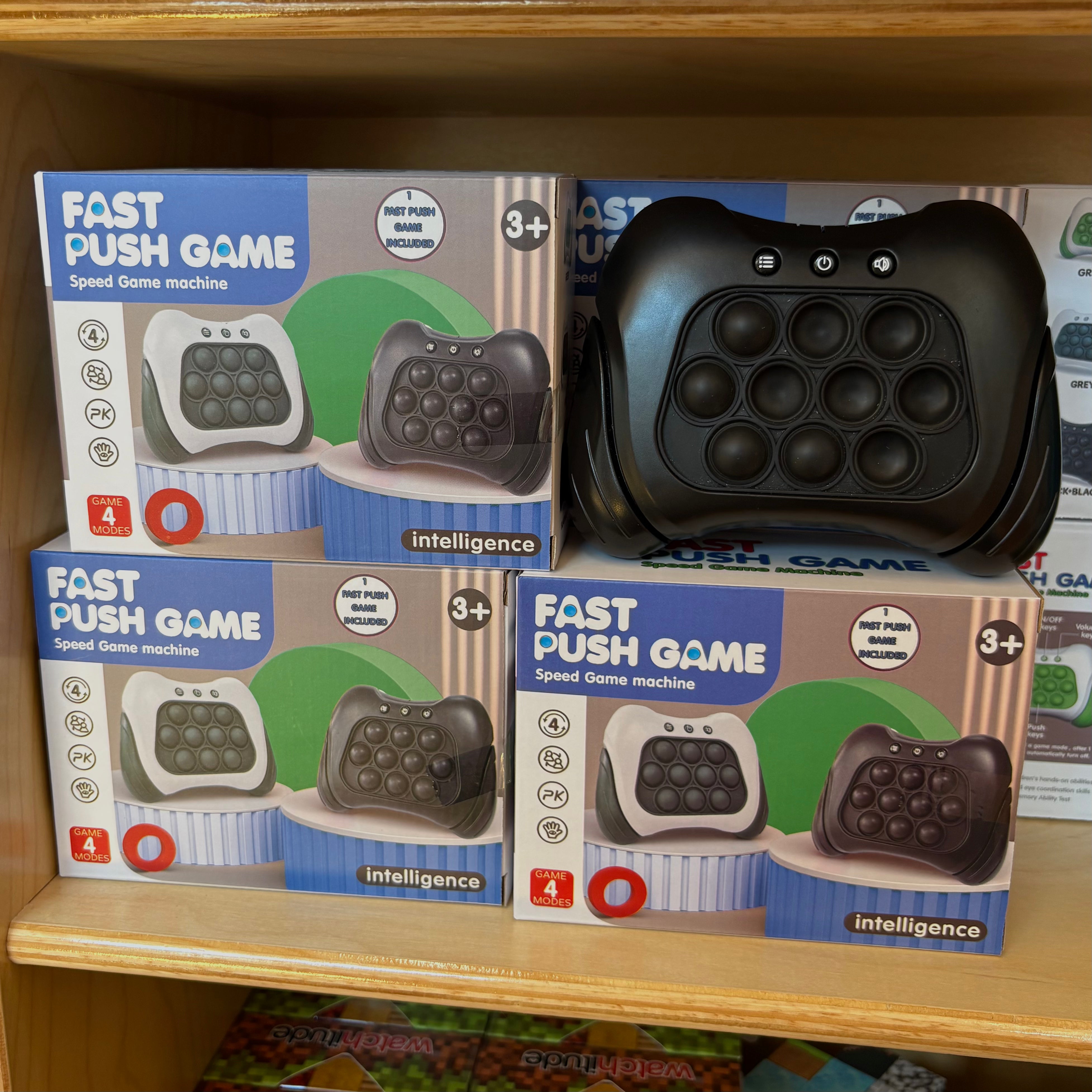 Fast push game on a shelf with boxes 